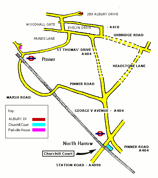 Outline Map of the area around Pinner