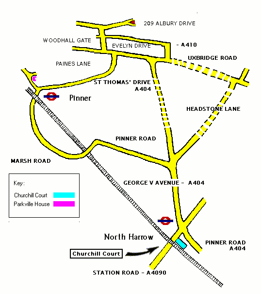 Outline Map of the area around Pinner